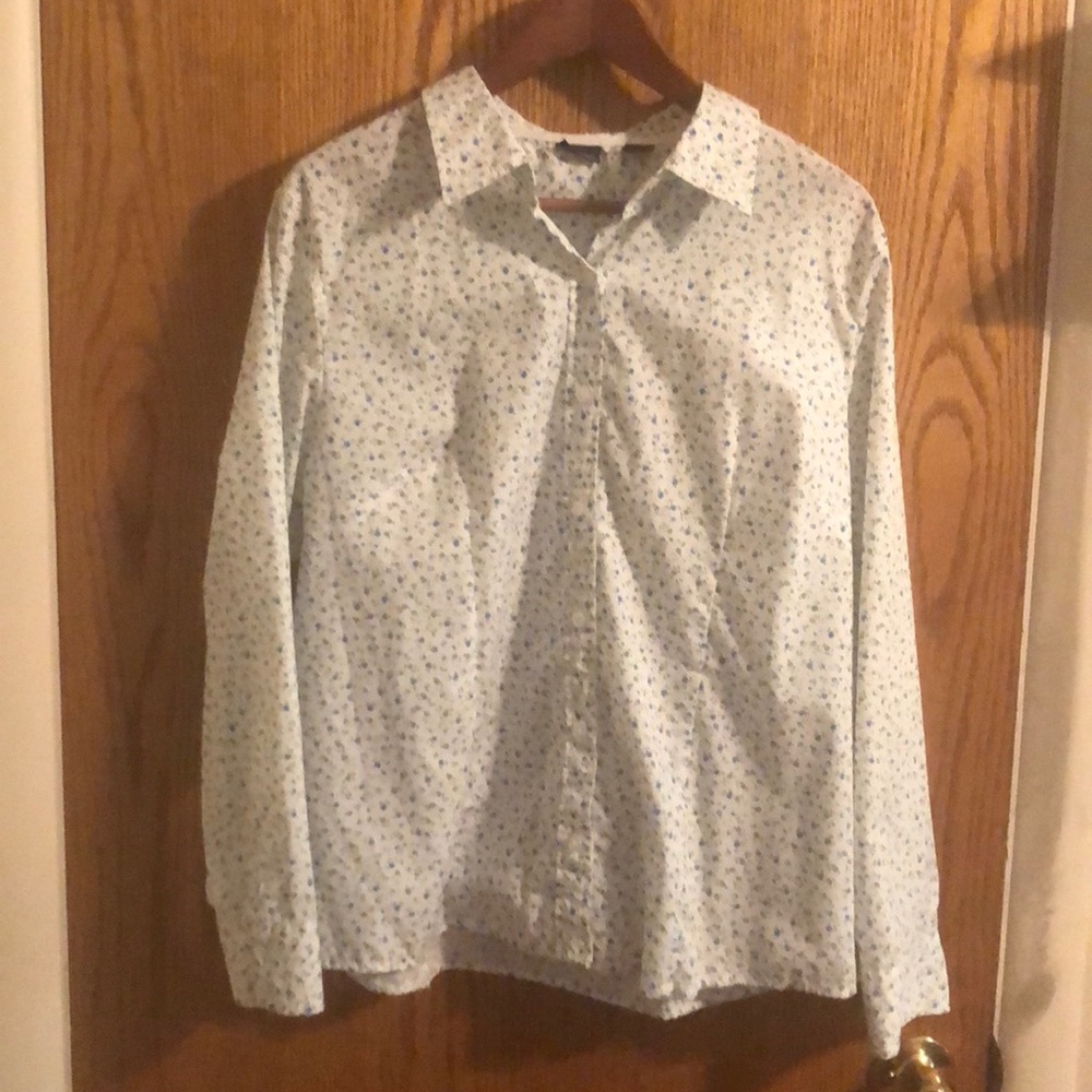 White with floral print button up XL long sleeve